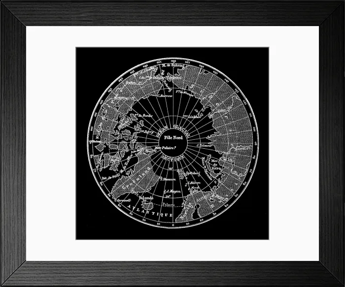 Framed Print : Old engraved map of North Polar Regions Framed Print : Old engraved map of North Polar Regions