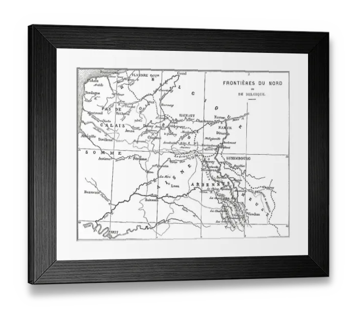Framed Print : Old engraved illustration of France and Belgium border map Framed Print : Old engraved illustration of France and Belgium border map