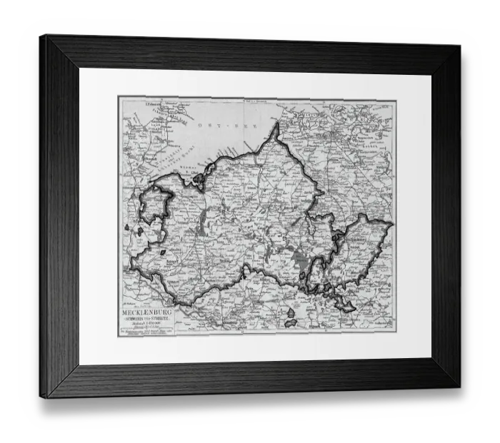 Framed Print : Old chromolithograph map of Mecklenburg, a historical region in northern Germany comprising the western and larger part of the federal-state Mecklenburg-Western Pomerania (largest cities are Rostock, Schwerin, Neubrandenburg, Wismar and Gustrow) Framed Print : Old chromolithograph map of Mecklenburg, a historical region in northern Germany comprising the western and larger part of the federal-state Mecklenburg-Western Pomerania (largest cities are Rostock, Schwerin, Neubrandenburg, Wismar and Gustrow)