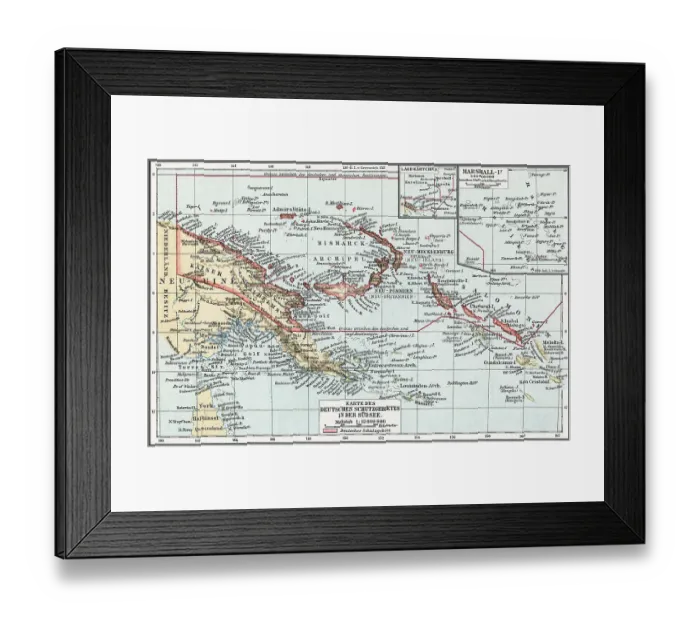 Framed Print : Old chromolithograph map of German South Sea colonies Framed Print : Old chromolithograph map of German South Sea colonies