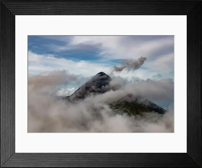 Framed Print : Volcan de Fuego with clouds around Framed Print : Volcan de Fuego with clouds around