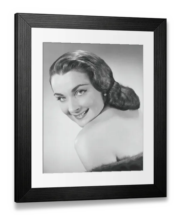 Framed Print : Elegant woman posing, (B&W), portrait Framed Print : Elegant woman posing, (B&W), portrait