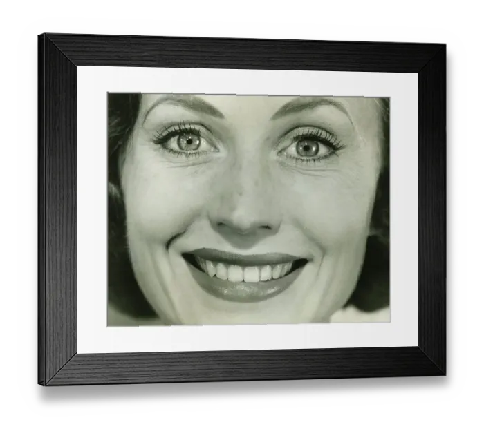Framed Print : Smiling woman, (B&W), close-up, portrait Framed Print : Smiling woman, (B&W), close-up, portrait