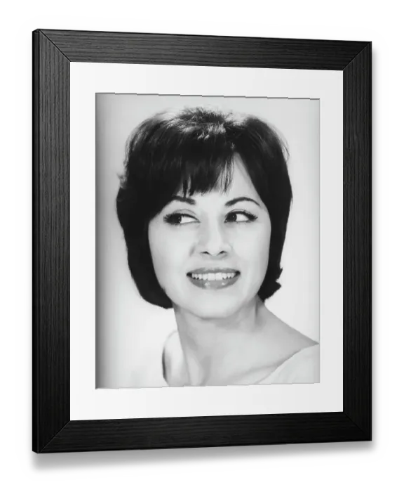 Framed Print : Woman smiling, (B&W), close-up, portrait Framed Print : Woman smiling, (B&W), close-up, portrait