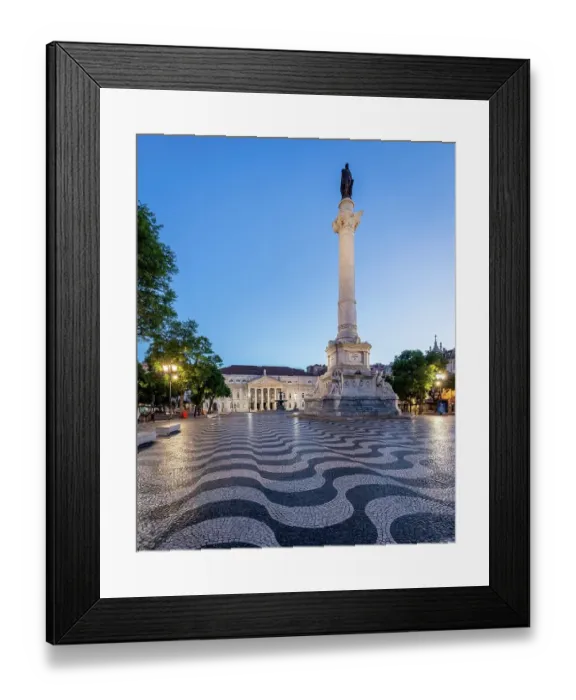 Framed Print : Blue hour at Praca Dom Pedro with the famous wave pattern in Lisbon, Portugal Framed Print : Blue hour at Praca Dom Pedro with the famous wave pattern in Lisbon, Portugal