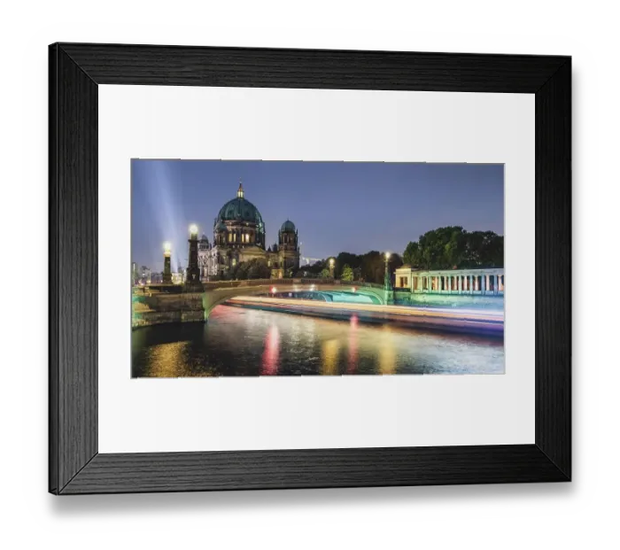 Framed Print : Light trails on River Spree, Berlin Cathedral, dusk, Berlin, Germany