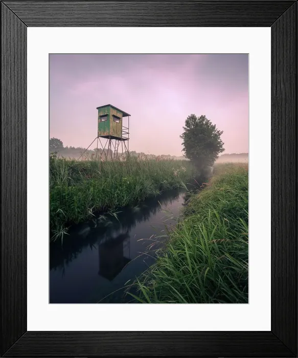 Framed Print : German floodplain landscape in Brandenburg with high seat on the Nuthe, Luckenwalde, Germany Framed Print : German floodplain landscape in Brandenburg with high seat on the Nuthe, Luckenwalde, Germany
