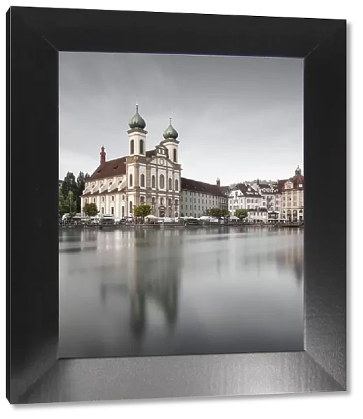 Long exposure of the Jesuit Church with reflection, Lucerne, Switzerland