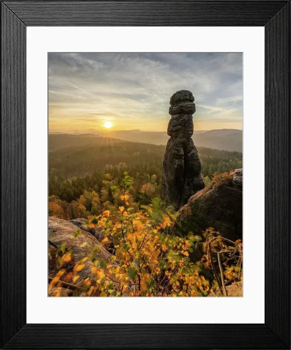 Framed Print : Barbarine on the Pfaffenstein at sunrise, Elbe Sandstone Mountains, Saxon Switzerland, Germany Framed Print : Barbarine on the Pfaffenstein at sunrise, Elbe Sandstone Mountains, Saxon Switzerland, Germany