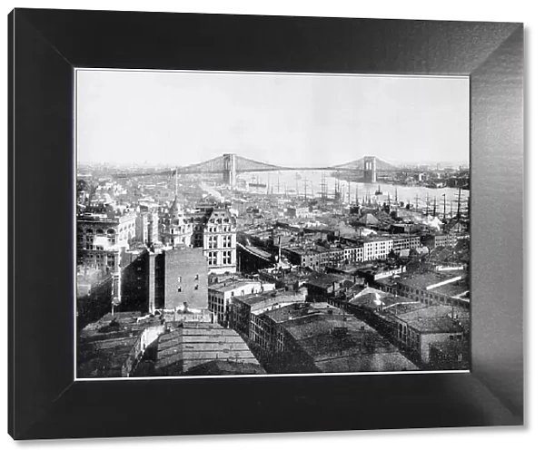 Antique photograph of World's famous sites: New York and Brooklyn Bridge