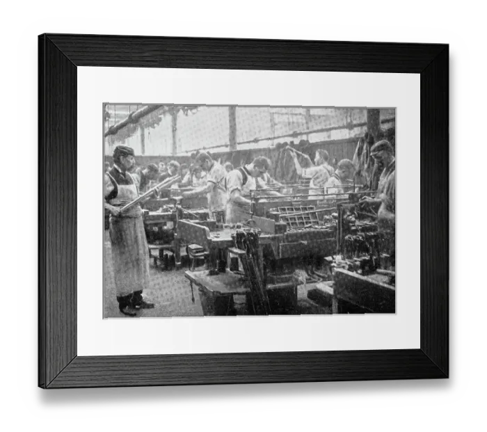 Framed Print : Navy and Army antique historical photographs: Industrial construction of rifles Framed Print : Navy and Army antique historical photographs: Industrial construction of rifles