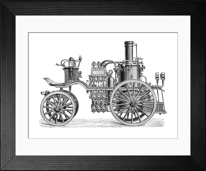 Framed Print : Fire engine pump car illustration 1895 Framed Print : Fire engine pump car illustration 1895