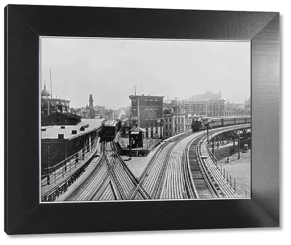 Antique photograph of World's famous sites: Elevated Railroad, New York
