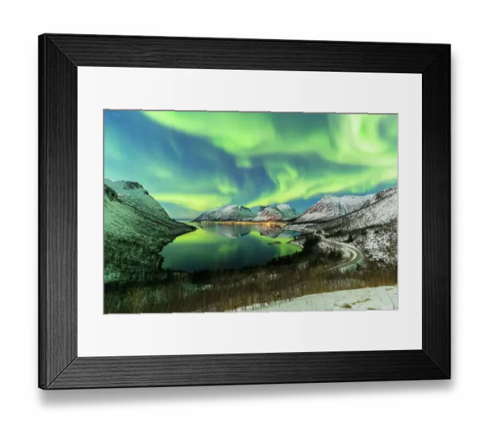 Framed Print : The aurora borealis lights up in the sky and is reflected in the fjord. Northern Norway, Europe Framed Print : The aurora borealis lights up in the sky and is reflected in the fjord. Northern Norway, Europe