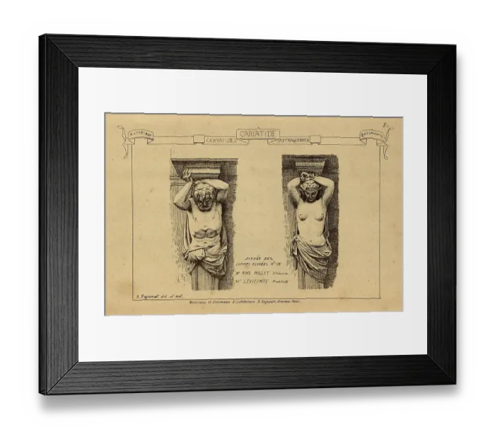 Framed Print : Architectural support, Caryatid, sculpted male and female figure, History of architecture, decoration and design, art, French, Victorian, 19th Century Framed Print : Architectural support, Caryatid, sculpted male and female figure, History of architecture, decoration and design, art, French, Victorian, 19th Century