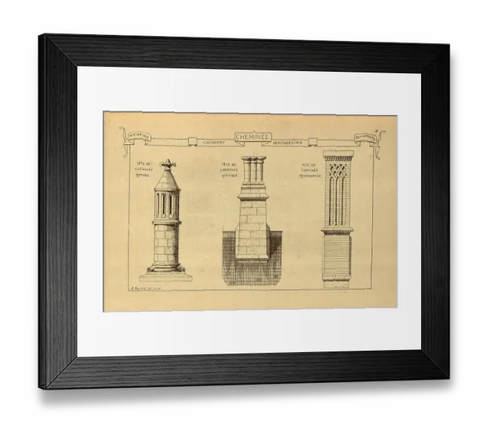 Framed Print : Architectural Chimney, Roman, Gothic, Renaissance, History of architecture, decoration and design, art, French, Victorian, 19th Century Framed Print : Architectural Chimney, Roman, Gothic, Renaissance, History of architecture, decoration and design, art, French, Victorian, 19th Century