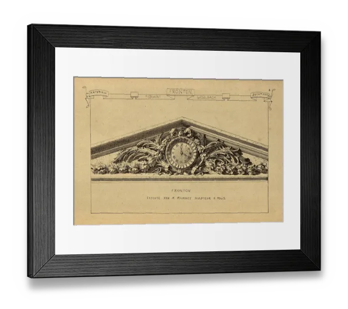 Framed Print : Architectural pediment, with clock, History of architecture, decoration and design, art, French, Victorian, 19th Century Framed Print : Architectural pediment, with clock, History of architecture, decoration and design, art, French, Victorian, 19th Century