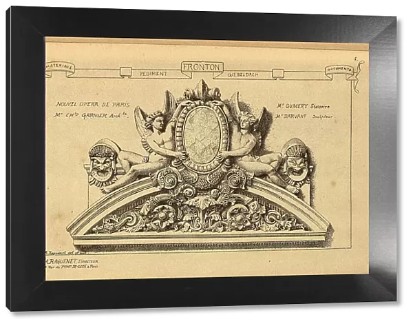Architectural pediment, Angels, Theatre masks, History of architecture, decoration and design, art, French, Victorian, 19th Century