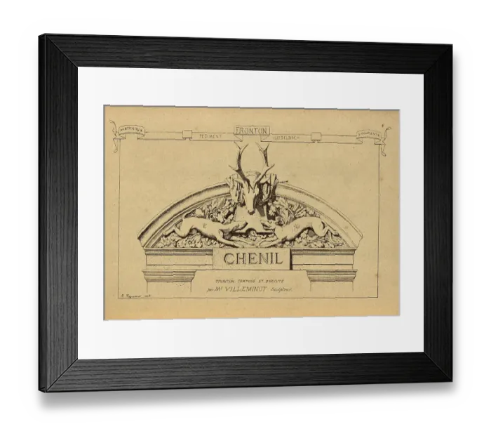 Framed Print : Architectural pediment, Stag and hounds, History of architecture, decoration and design, art, French, Victorian, 19th Century Framed Print : Architectural pediment, Stag and hounds, History of architecture, decoration and design, art, French, Victorian, 19th Century