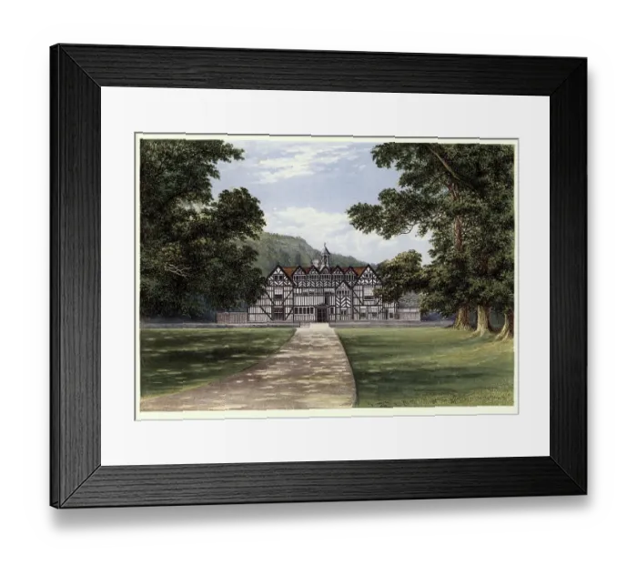 Framed Print : History English Architecture, timber framed country house, Mere Hall, Worcestershire, 19th Century Landscape Art Framed Print : History English Architecture, timber framed country house, Mere Hall, Worcestershire, 19th Century Landscape Art