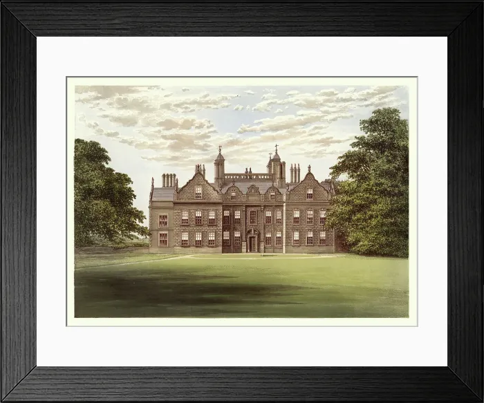 Framed Print : History English Architecture, stately home built of Red Brick, Willesley Hall, Ashby-de-la-Zouch, 19th Century Landscape Art Framed Print : History English Architecture, stately home built of Red Brick, Willesley Hall, Ashby-de-la-Zouch, 19th Century Landscape Art