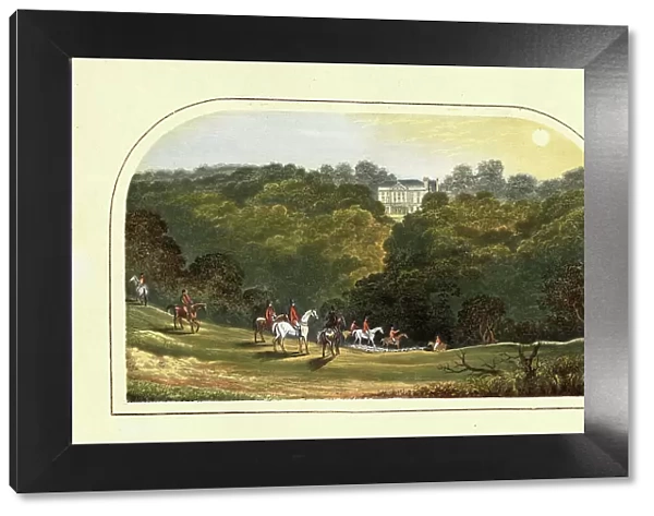 Horse riding, fox hunting, English woodland, Country house, England, 1880s, 19th Century
