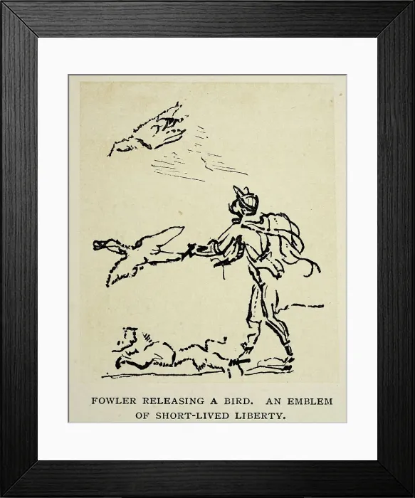 Framed Print : Fowler releasing a bird, Hunter, Hunting, after a drawing by Leonardo da Vinci Framed Print : Fowler releasing a bird, Hunter, Hunting, after a drawing by Leonardo da Vinci