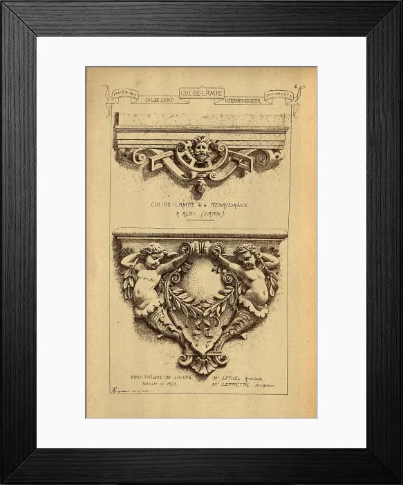 Framed Print : Architectural Cul-de-lampe, History of architecture, Renaissance, decoration and design, art, French, Victorian, 19th Century Framed Print : Architectural Cul-de-lampe, History of architecture, Renaissance, decoration and design, art, French, Victorian, 19th Century