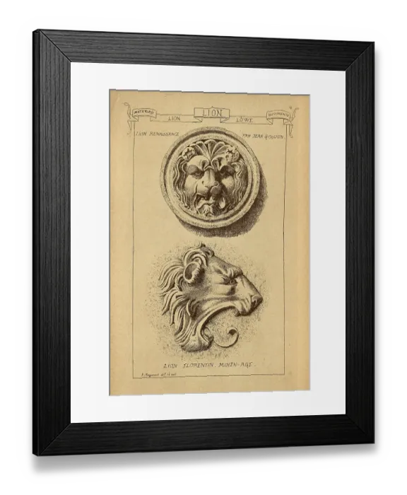 Framed Print : Architectural lion sculpture, Renaissance, History of architecture, decoration and design, art, Victorian, 19th Century Framed Print : Architectural lion sculpture, Renaissance, History of architecture, decoration and design, art, Victorian, 19th Century