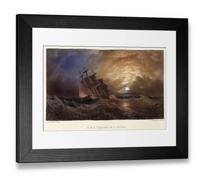 Framed Print : Vintage illustration HMS Galatea on a cruise, Royal navy warship sailing out of a storm, 19th Century art Framed Print : Vintage illustration HMS Galatea on a cruise, Royal navy warship sailing out of a storm, 19th Century art