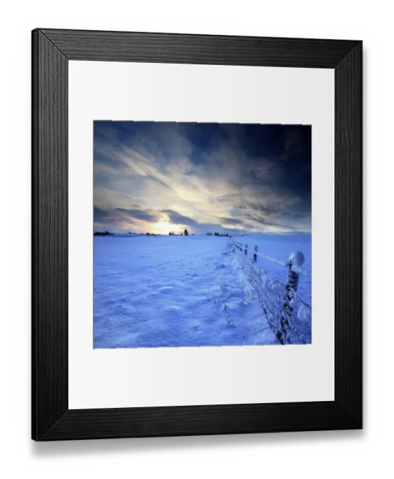 Framed Print : Dawn drifted snow ice fence Framed Print : Dawn drifted snow ice fence