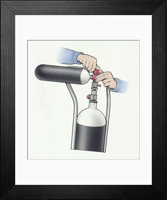 Framed Print : Person's hands adjusting valve on oxygen tank Framed Print : Person's hands adjusting valve on oxygen tank