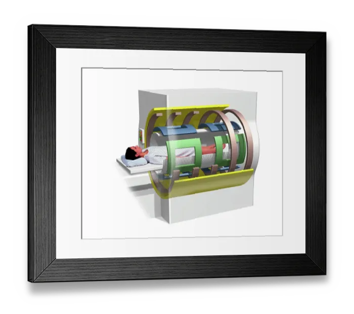 Framed Print : Woman lying inside MRI scanner Framed Print : Woman lying inside MRI scanner