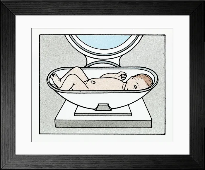 Framed Print : Illustration of baby on scales