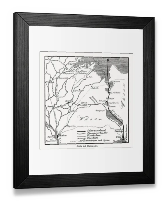 Framed Print : Map of the Suez Canal, Egypt, wood engraving, published in 1869 Framed Print : Map of the Suez Canal, Egypt, wood engraving, published in 1869