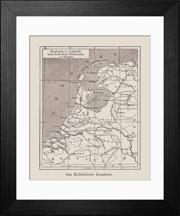 Framed Print : Map of the Dutch waterway network, wood engraving, published 1894 Framed Print : Map of the Dutch waterway network, wood engraving, published 1894