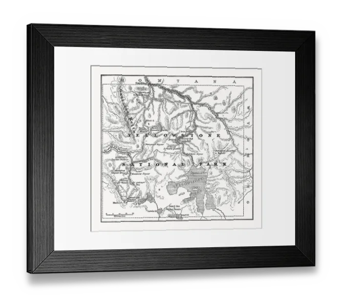 Framed Print : Map of Yellowstone National Park, USA, wood engraving, published 1899 Framed Print : Map of Yellowstone National Park, USA, wood engraving, published 1899