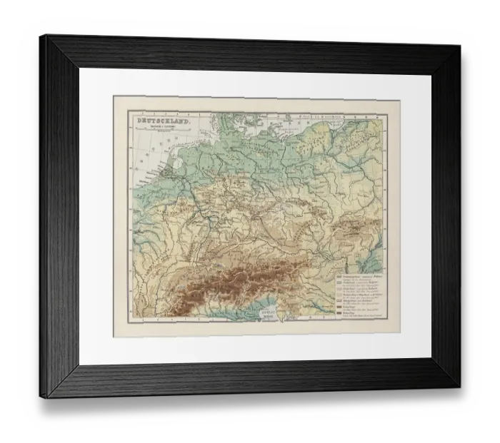 Framed Print : Topographic map of Germany, lithograph, published in 1893 Framed Print : Topographic map of Germany, lithograph, published in 1893