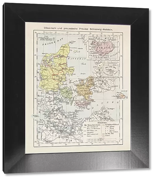Map of Denmark, Iceland, Faroe Islands and Schleswig-Holstein. lithograph, 1893
