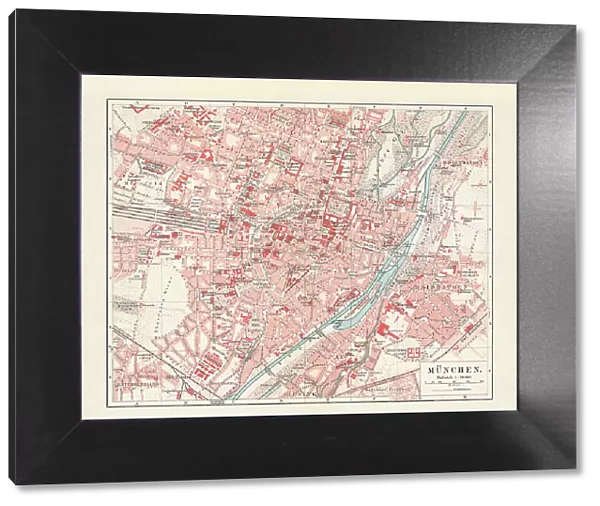 Historical city map of Munich, Bavaria, Germany, lithograph published 1897