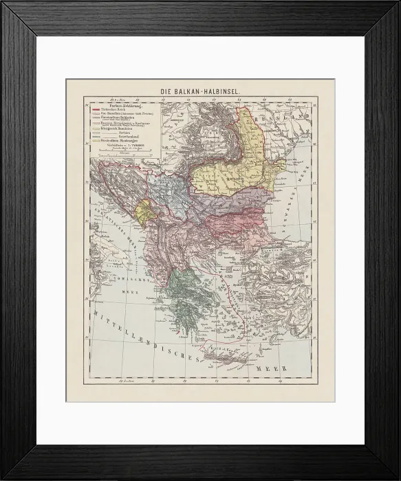 Framed Print : Map of the Balkan Peninsula, late 19th century, lithograph, 1893 Framed Print : Map of the Balkan Peninsula, late 19th century, lithograph, 1893
