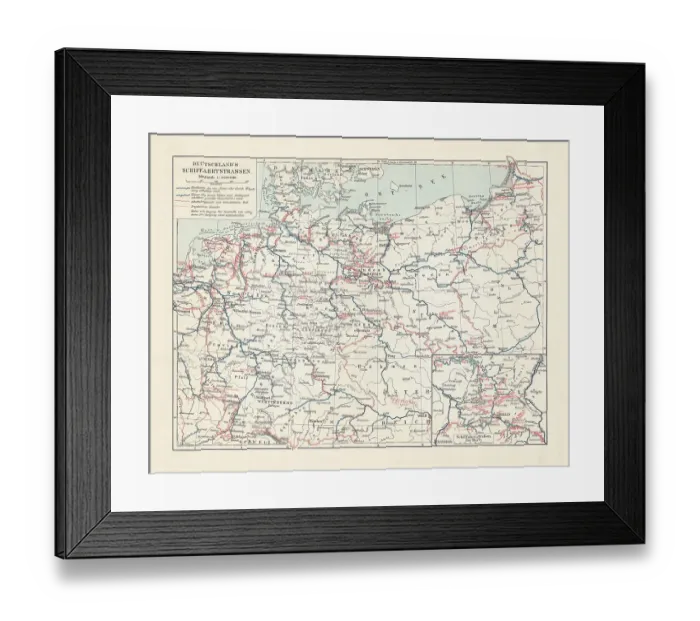 Framed Print : Inland waterway map of the German Empire, lithograph, published 1900 Framed Print : Inland waterway map of the German Empire, lithograph, published 1900