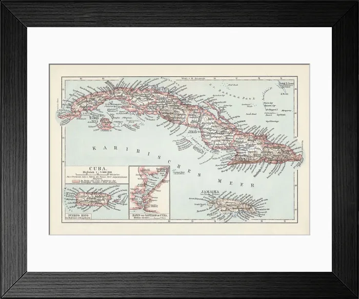 Framed Print : Map of Cuba, Jamaica, and Puerto Rico, chromolithograph, published 1899 Framed Print : Map of Cuba, Jamaica, and Puerto Rico, chromolithograph, published 1899