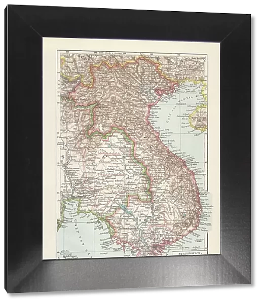Historical map of French Indochina, chromolithograph, published in 1899