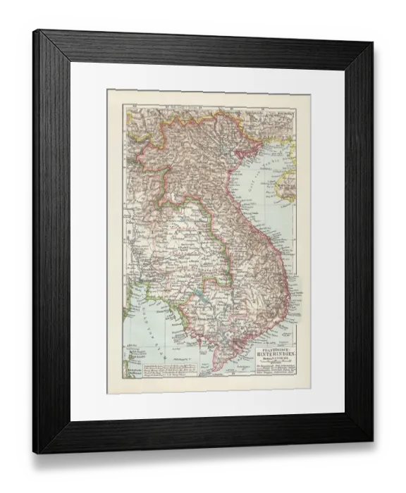 Framed Print : Historical map of French Indochina, chromolithograph, published in 1899 Framed Print : Historical map of French Indochina, chromolithograph, published in 1899