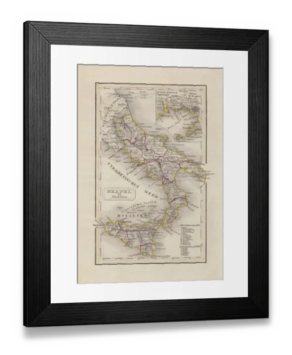 Framed Print : Old map of Southern Italy, steel engraving, published in 1857 Framed Print : Old map of Southern Italy, steel engraving, published in 1857