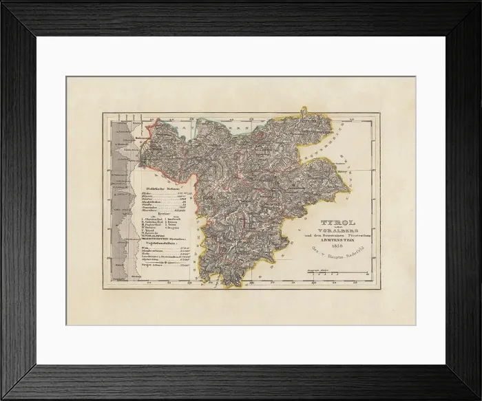 Framed Print : Old map of Tyrol (Austria), steel engraving, published in 1858 Framed Print : Old map of Tyrol (Austria), steel engraving, published in 1858