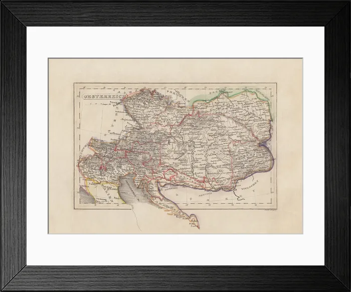 Framed Print : Old map of Austria (Danube monarchy), steel engraving, published 1857 Framed Print : Old map of Austria (Danube monarchy), steel engraving, published 1857