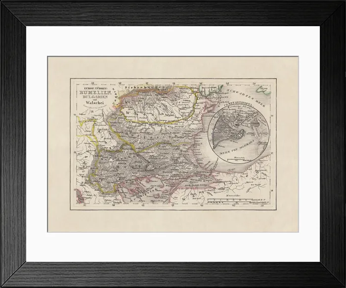 Framed Print : Old map of Romania and Bulgaria, steel engraving, published 1857 Framed Print : Old map of Romania and Bulgaria, steel engraving, published 1857