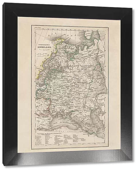 Old map of the European Russia, steel engraving, published